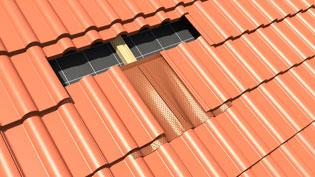 Visualisierung 3D Animation Dachziegel für Solaranlage - Flexible Metallform wird auf Dachziegel aufgedrückt