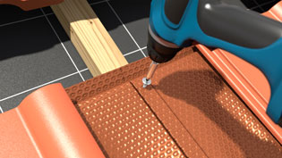 Visualisierung 3D Animation Dachziegel für Solaranlage - Dachpfanne wird festgeschraubt