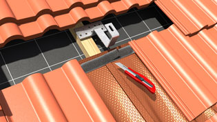 Visualisierung 3D Animation Dachziegel für Solaranlage - Dichtung wird eingeschnitten