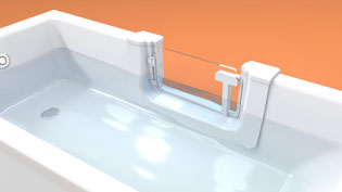 Visualisierung 3D Animation Badewannentür - Badewanne gefüllt mit Wasser
