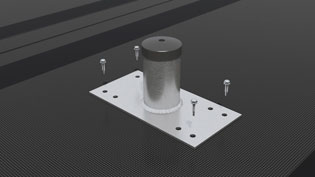 Visualisierung 3D Animation Montagesystem Dachaufbau - Montagesystem wird auf Trapezblech festgeschraubt