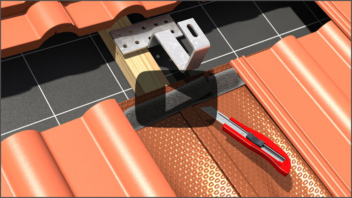 3D Montagefilm einer Dachpfanne für Photovoltaik und Solar